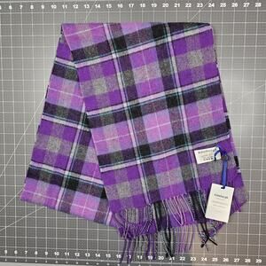 Edinburgh 100% Lambswool Scarf Bruce Royal Plaid 71x12 New NWT Purple Gray Wool